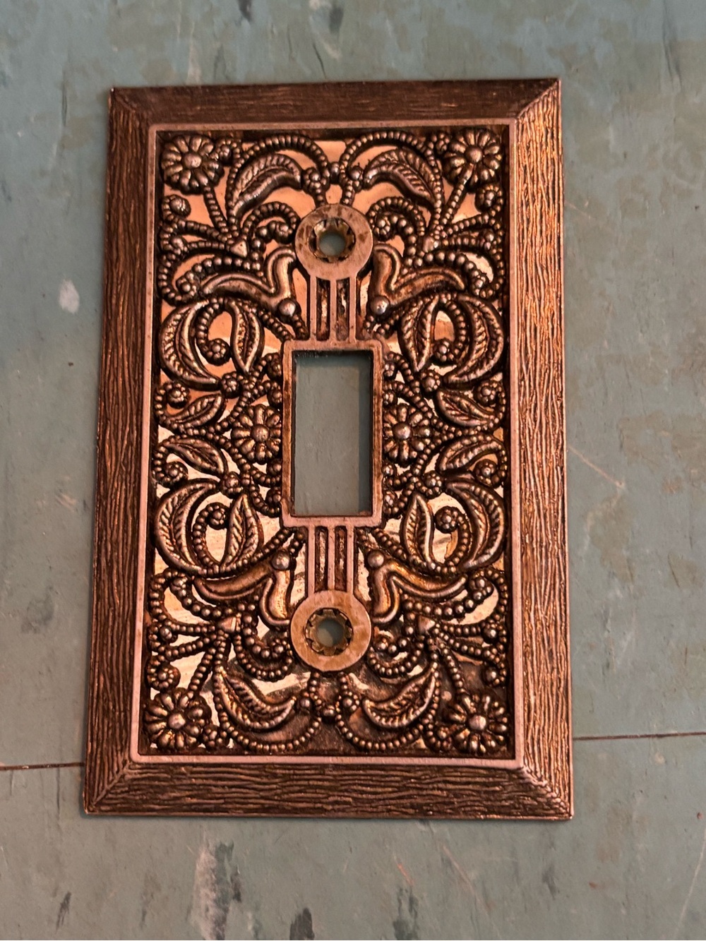 Vintage light switch cover ornate filigree gold brass toggle switch